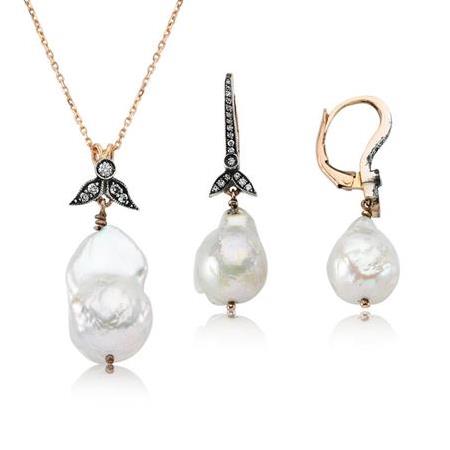 Pırlanta Barok İnci Küpe Rose Altın