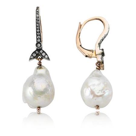 Pırlanta Barok İnci Küpe Rose Altın