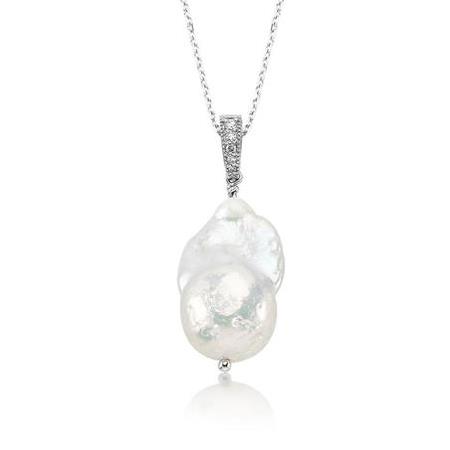 Pırlanta Barok İnci Kolye Beyaz Altın